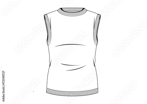 Woman Basic Jersey Blouse Without Sleeves Casual Fashion Sketch Template Technical Draw Fashion Illustration
