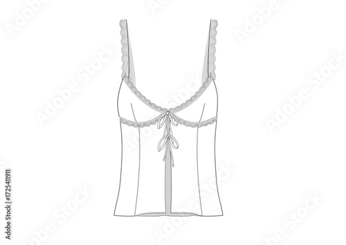 Woman Sleepwear Singlet With Lace Casual Fashion Sketch Template Technical Draw Fashion Illustration