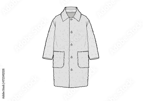 Men Plush Coat Outerwear With Two Pockets and Five Buttons Fashion Sketch Template Front Technical Draw  Fashion Illustration