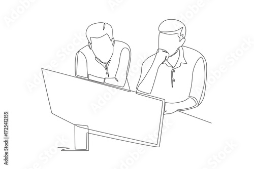 Collaborative coding and testing concept one-line drawing