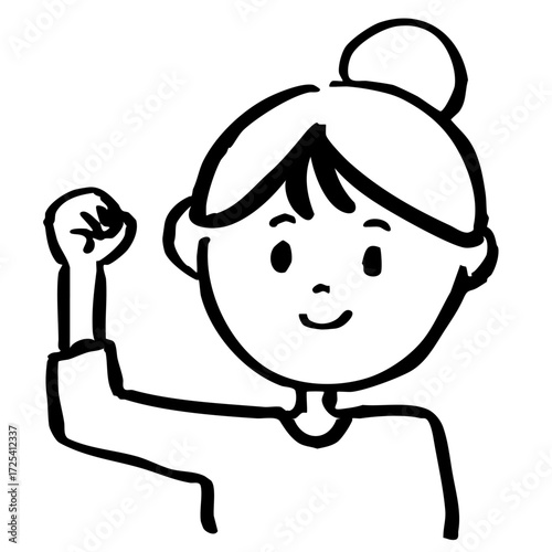 ガッツポーズで気合を入れる女性　線画