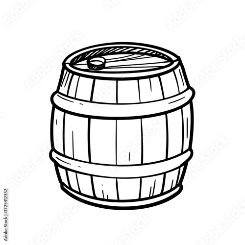Wooden barrel in outline style with lid on top  