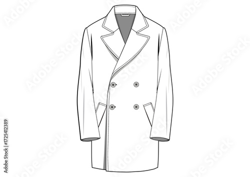 Men Double Breasted Collar Coat Outerwear With Pockets and Four Buttons Fashion Sketch Template Front Technical Draw  Fashion Illustration