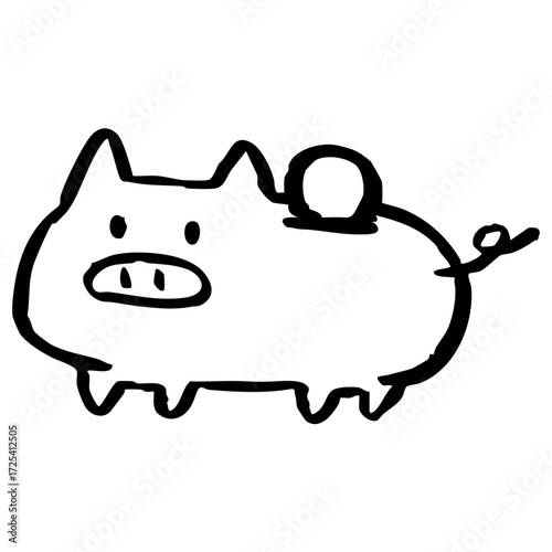 コインを入れているブタの貯金箱　線画