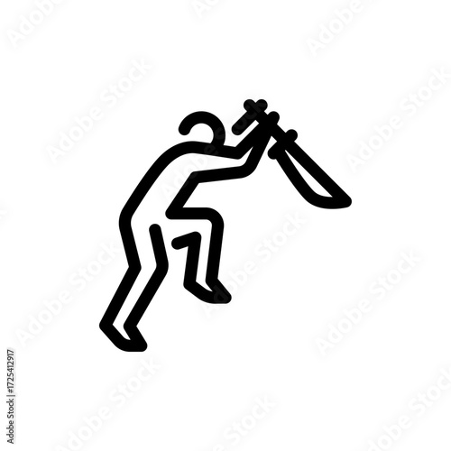 warrior attacking with blade outline icon. figure warrior line art illustration.