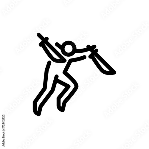 warrior jumping with twin blade outline icon. figure warrior line art illustration.