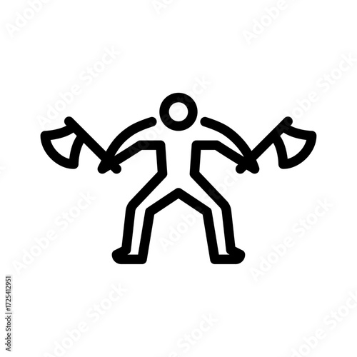 warrior pose with double axe outline icon. figure warrior line art illustration.