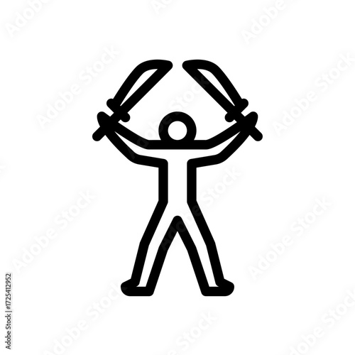 warrior pose with twin blade outline icon. figure warrior line art illustration.