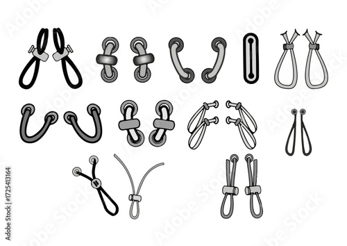 12 Stoper & Rubber & Eyelet Set Templates Fashion Technical Drawing Illustrations