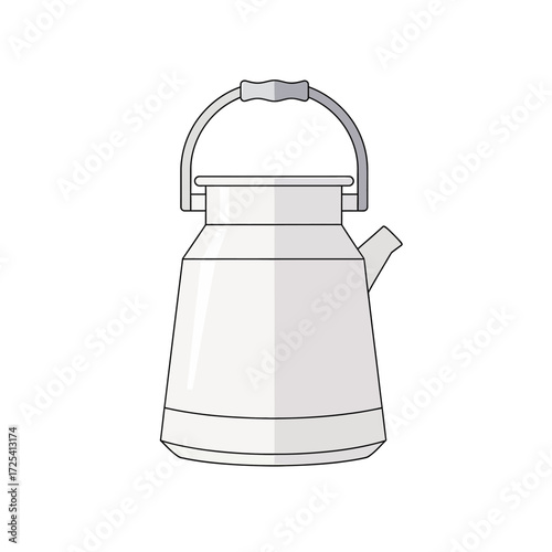Traditional Metal Milk Can or Vintage Water Kettle with Handle and Spout, Isolated Flat Design Vector Icon