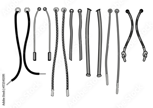 7 Stoper & Cord & Eyelet Set Templates Fashion Technical Drawing Illustrations