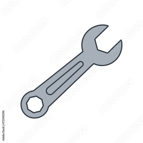 A realistic digital illustration of a single metal wrench, a common tool used for mechanical tasks