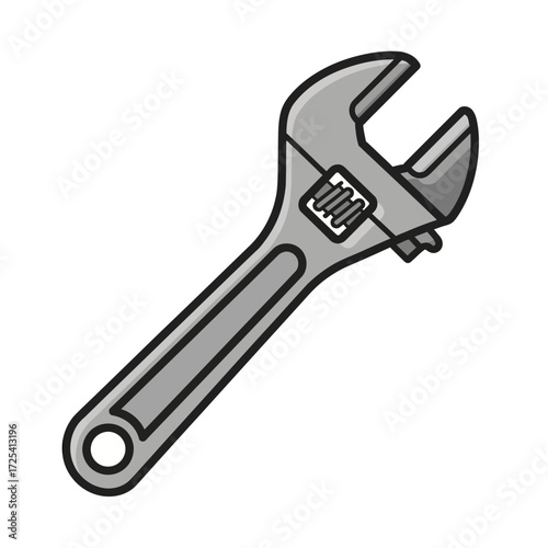 Adjustable Wrench Illustration A Detailed Graphic of a Hand Tool for Mechanical Tasks