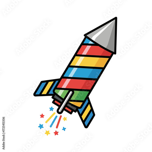 Colorful Rocket Launching, Festive Firecracker Illustration