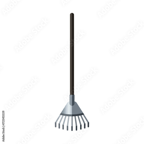Gardening Tool Metal Leaf Rake with Wooden Handle Illustration