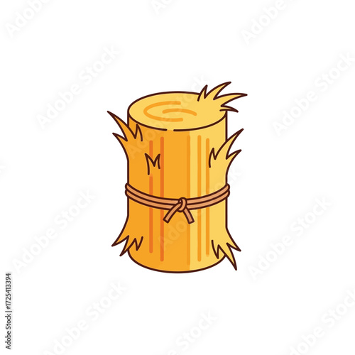 Illustration of a bale of hay with a rope wrapped around it, ready to be used for livestock