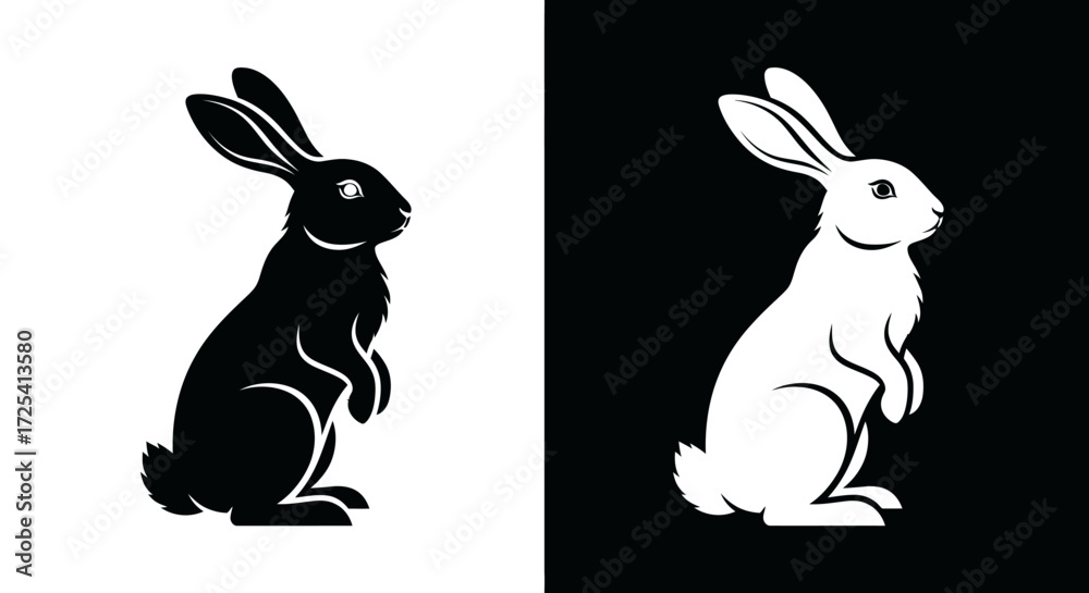 Fototapeta premium Black and White Rabbit Silhouette Vector Illustration