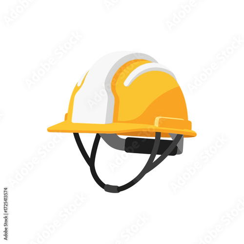 Yellow construction worker safety hard hat. Vector illustration of protective industrial headgear isolated on a white background
