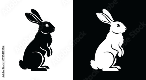 Black and White Rabbit Silhouette Vector Illustration