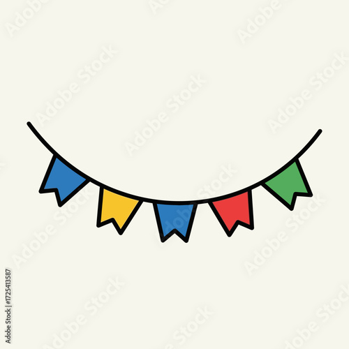Colorful Decorative Party Bunting Flags Hanging on a String for Festive Celebrations