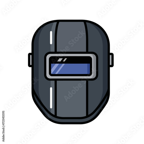 Simple flat design icon of a welding mask. Industrial safety helmet for welder protection. Vector illustration of professional equipment