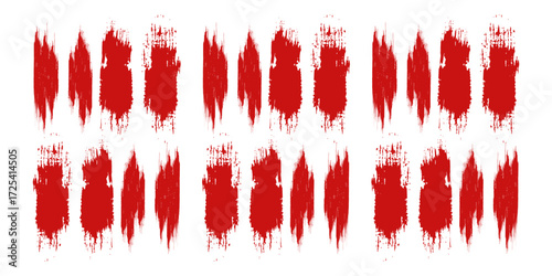 Straight red ink vector lines pack. Bloody color long and round hand-drawn brushstroke text highlights abstract