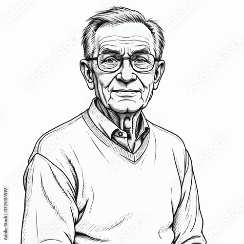 Elderly man in sweater posing for portrait in home setting  