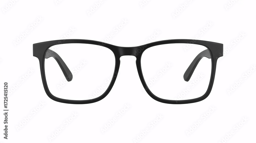 Fototapeta premium Sleek modern black eyeglasses frame front view, perfect for fashion, vision care, or tech accessories advertising.