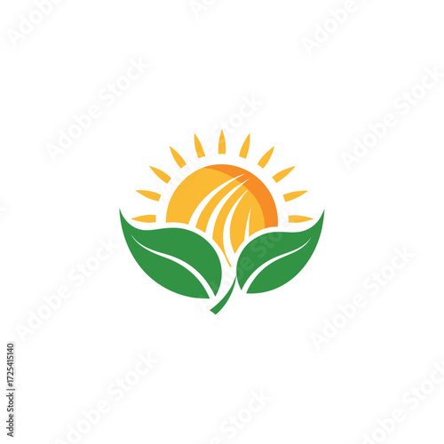 sun and leaf logo design vector 
