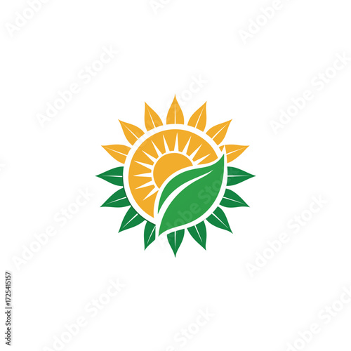 sun and leaf logo design vector 