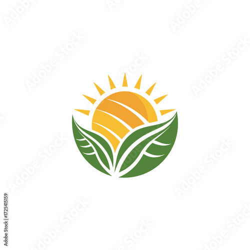 sun and leaf logo design vector 