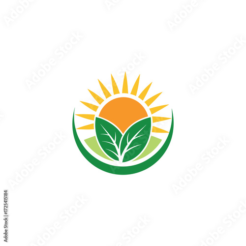 sun and leaf logo design vector 