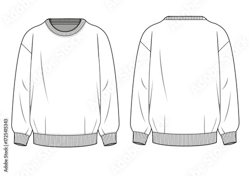 Men Basic Jersey Sweatshirt With Rib Casual Fashion Sketch Template Technical Draw Fashion Illustration