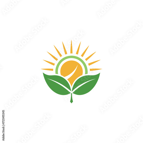 sun and leaf logo design vector 