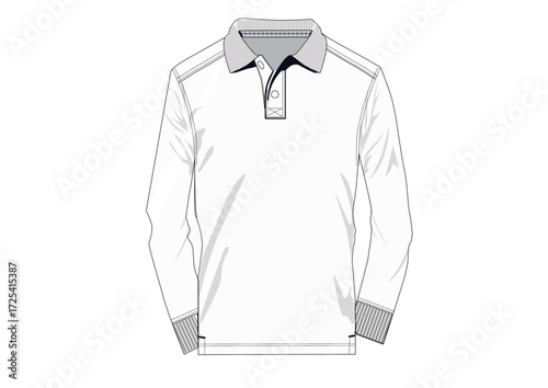 Men Basic Polo Jersey Sweatshirt With Button Collar Casual Fashion Sketch Template Technical Draw Fashion Illustration	