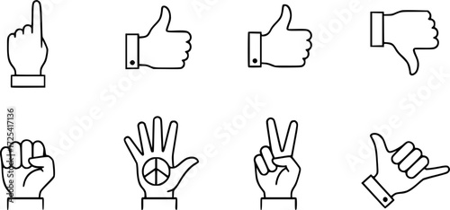 Set of simple finger line icons.