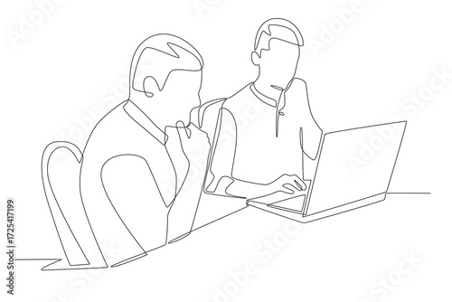 Collaborative coding and testing concept one-line drawing