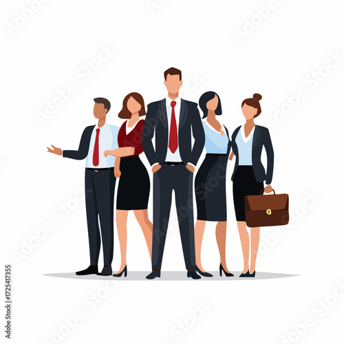 Confident business team of five professionals.