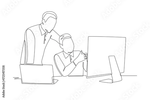 Collaborative coding and testing concept one-line drawing