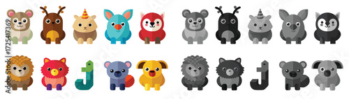 Needle felted various animals, soft sculptures in different Colors, bear, teddy bear, vector, kawaii, adorable, friendly, playful, pet, toy, drawing, illustration