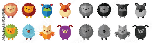 Needle felted animals, soft sculptures in a collection of Various Colors, bear, teddy bear, vector, kawaii, adorable, friendly, playful, pet, toy, drawing, illustration