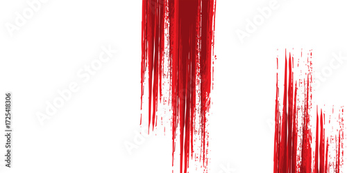 Straight red ink vector lines pack. Bloody color long and round hand-drawn brushstroke text highlights abstract