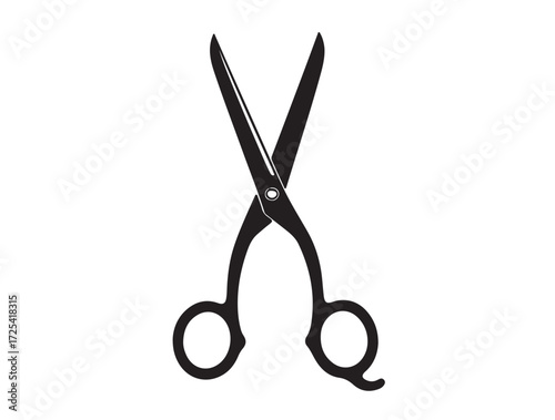Scissors art icon white and black in silhoette white background.