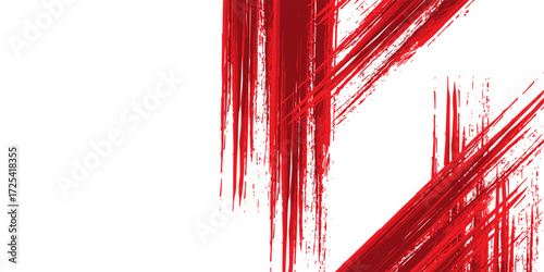 Straight red ink vector lines pack. Bloody color long and round hand-drawn brushstroke text highlights abstract