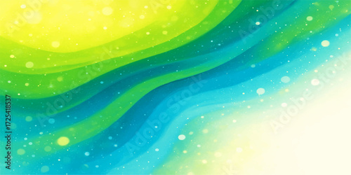 Vibrant waves of colorful light and green abstract patterns create a bright and artistic backdrop