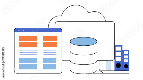 Cloud business information security technology concept showing database backup for server network storage and data hosting illustration