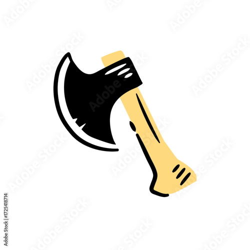 Stylized woodcutter's axe with simple cartoon aesthetic, ideal for spooky Halloween season.