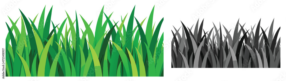 Green Grass Border With Gray Scale Version background elements. Vector pictograms of a texture, pattern, detail, fresh green, vibrant, healthy, organic illustration. 