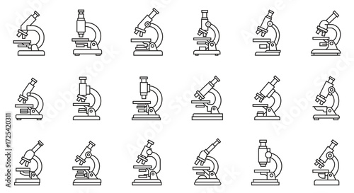 Laboratory Microscopes Science and Research Line Art Icons