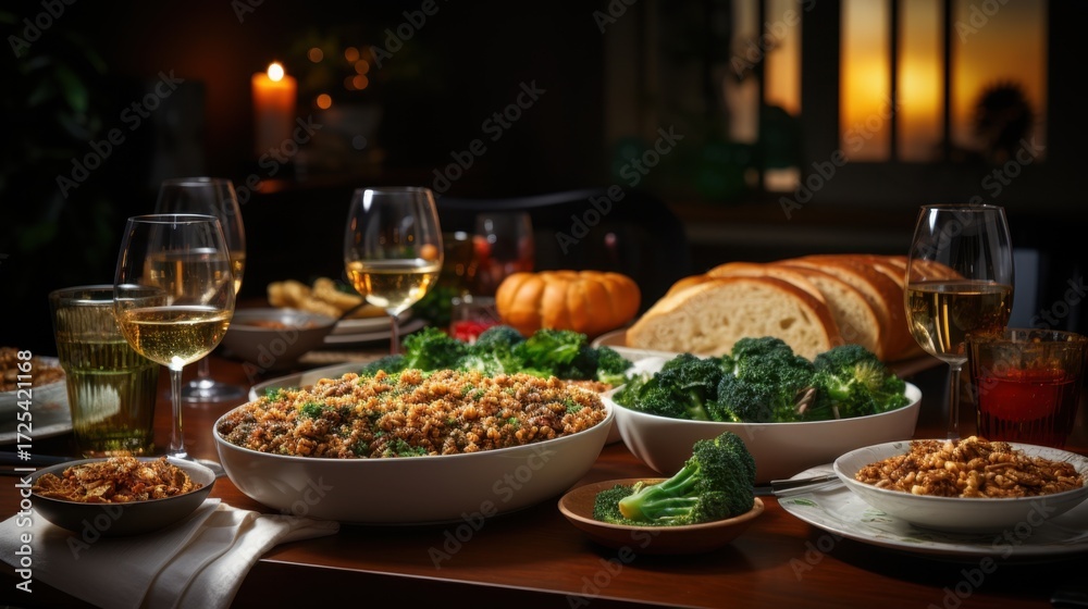 Obraz premium Elegant autumn dinner with wine and foods